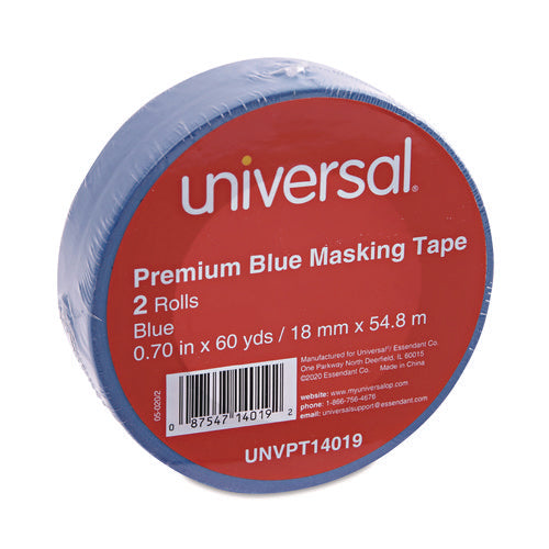 Image of Universal® Premium Blue Masking Tape With Uv Resistance, 3" Core, 18 Mm X 54.8 M, Blue, 2/pack