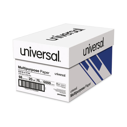 Image of Universal® Deluxe Multipurpose Paper, 98 Bright, 20 lb Bond Weight, 8.5 x 11, Bright White, 500 Sheets/Ream, 10 Reams/Carton