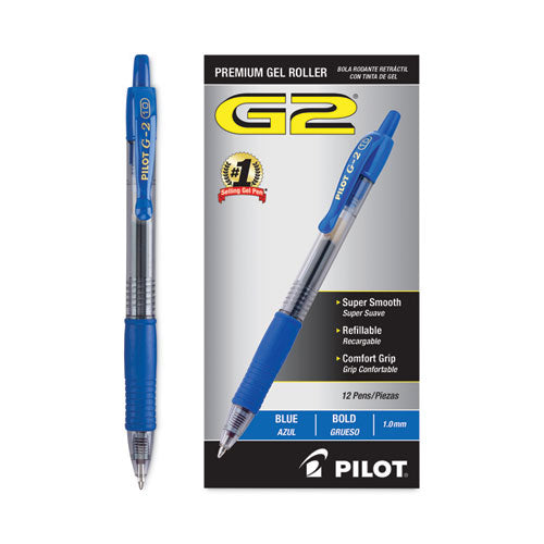 Image of Pilot® G2 Premium Gel Pen, Retractable, Bold 1 mm, Blue Ink, Smoke/Blue Barrel, Dozen