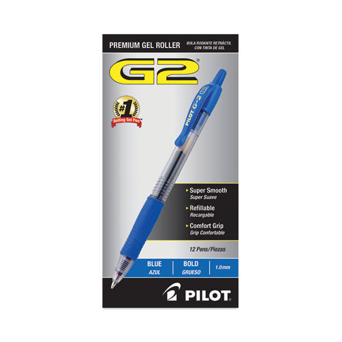 Image of Pilot® G2 Premium Gel Pen, Retractable, Bold 1 mm, Blue Ink, Smoke/Blue Barrel, Dozen