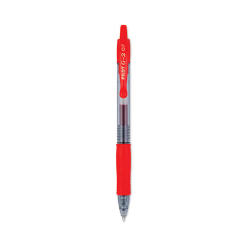 Image of Pilot® G2 Premium Gel Pen, Retractable, Fine 0.7 mm, Red Ink, Smoke/Red Barrel, Dozen