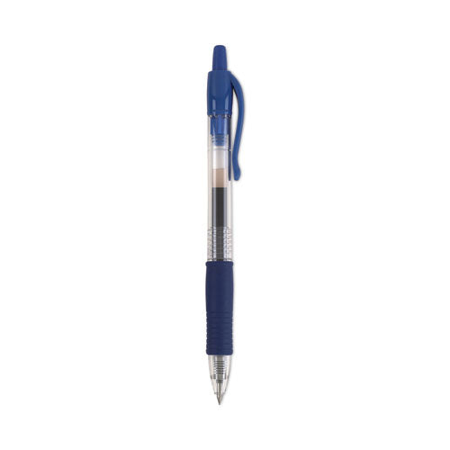 Image of Pilot® G2 Premium Gel Pen, Retractable, Fine 0.7 mm, Blue Ink, Smoke/Blue Barrel, 12/Pack