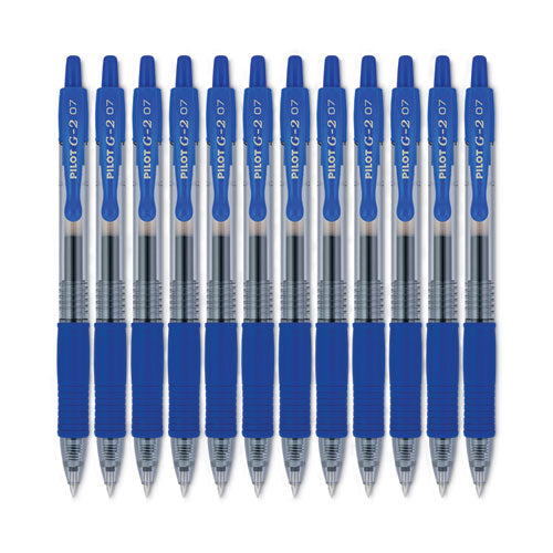 Image of Pilot® G2 Premium Gel Pen, Retractable, Fine 0.7 mm, Blue Ink, Smoke/Blue Barrel, 12/Pack