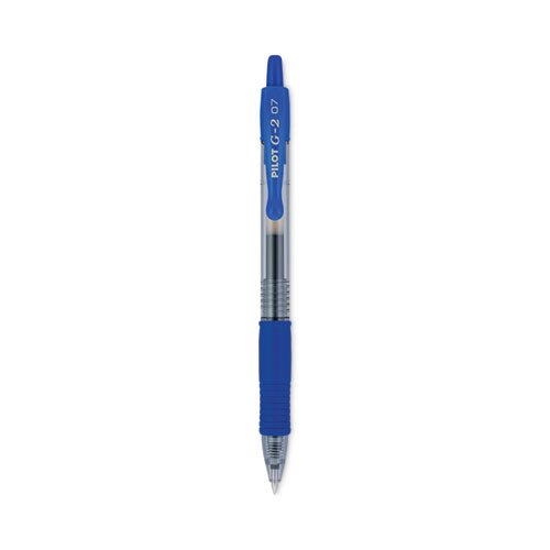 Image of Pilot® G2 Premium Gel Pen, Retractable, Fine 0.7 mm, Blue Ink, Smoke/Blue Barrel, 12/Pack