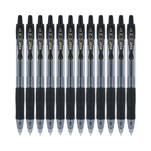 Image of Pilot® G2 Premium Gel Pen, Retractable, Fine 0.7 mm, Black Ink, Smoke/Black Barrel, Dozen