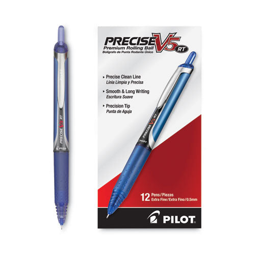 Image of Pilot® Precise V5RT Rollerball Pen, Retractable, Extra-Fine 0.5 mm, Blue Ink, Blue Barrel