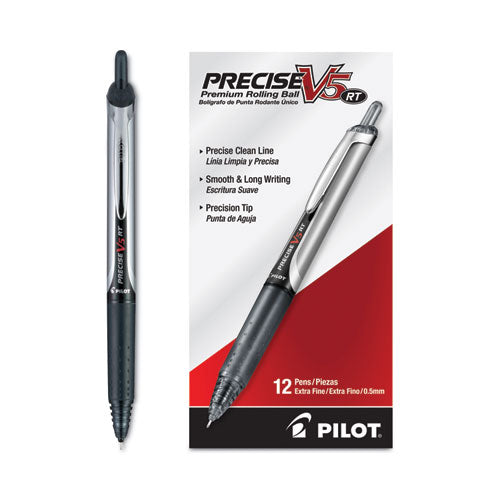 Image of Pilot® Precise V5RT Rollerball Pen, Retractable, Extra-Fine 0.5 mm, Black Ink, Black Barrel