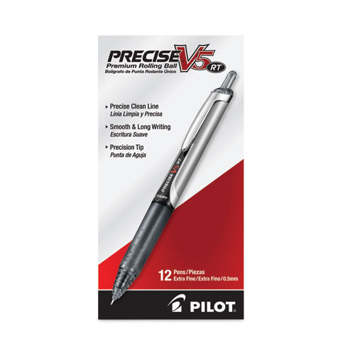 Image of Pilot® Precise V5RT Rollerball Pen, Retractable, Extra-Fine 0.5 mm, Black Ink, Black Barrel