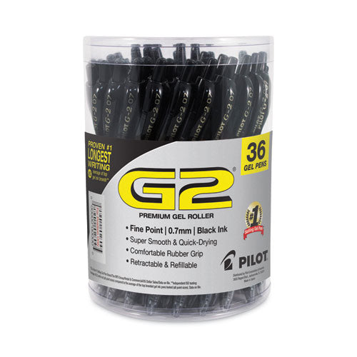 Image of Pilot® G2 Premium Gel Pen Convenience Pack, Retractable, Fine 0.7 mm, Black Ink, Smoke/Black Barrel, 36/Pack
