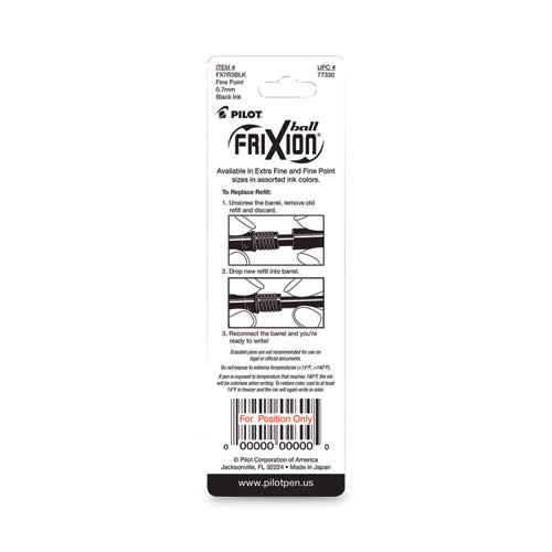 Image of Pilot® Refill For Pilot Frixion Erasable, Frixion Ball, Frixion Clicker And Frixion Lx Gel Ink Pens, Fine Tip, Black Ink, 3/pack