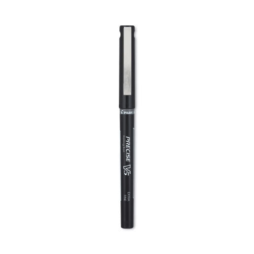 Image of Pilot® Precise V5 Rollerball Pen, Stick, Extra-Fine 0.5 mm, Black Ink, Black/Clear Barrel, Dozen