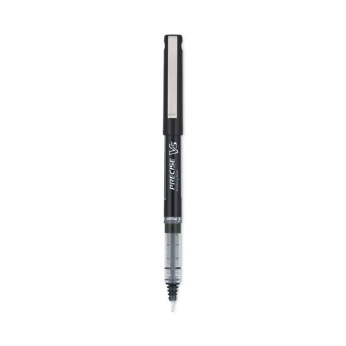 Image of Pilot® Precise V5 Rollerball Pen, Stick, Extra-Fine 0.5 mm, Black Ink, Black/Clear Barrel, Dozen