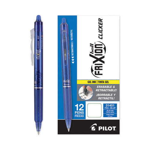 Image of Pilot® Frixion Clicker Erasable Gel Pen, Retractable, Fine 0.7 Mm, Blue Ink, Blue Barrel