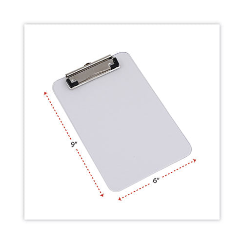 Image of Universal® Plastic Clipboard with Low Profile Clip, 0.5" Clip Capacity, Holds 5 x 8 Sheets, Clear
