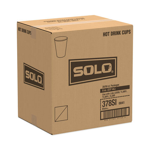 Image of SOLO® Paper Hot Drink Cups in Bistro Design, 8 oz, Maroon, 50/Bag, 20 Bags/Carton