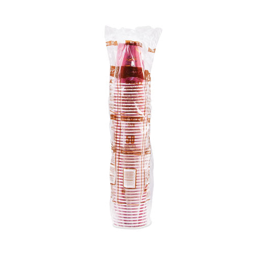 Image of SOLO® Paper Hot Drink Cups in Bistro Design, 8 oz, Maroon, 50/Bag, 20 Bags/Carton