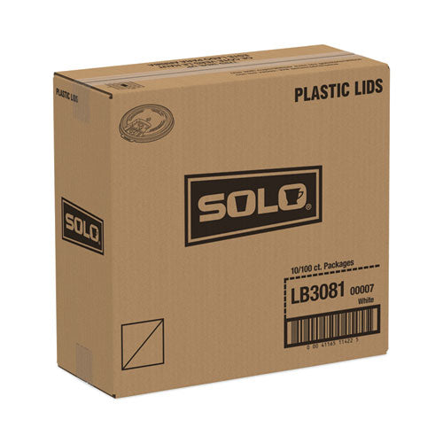 Image of SOLO® Lift Back and Lock Tab Lids for Paper Cups, Fits 8 oz Hot Cups, Plastic, White, 100/Sleeve, 10 Sleeves/Carton