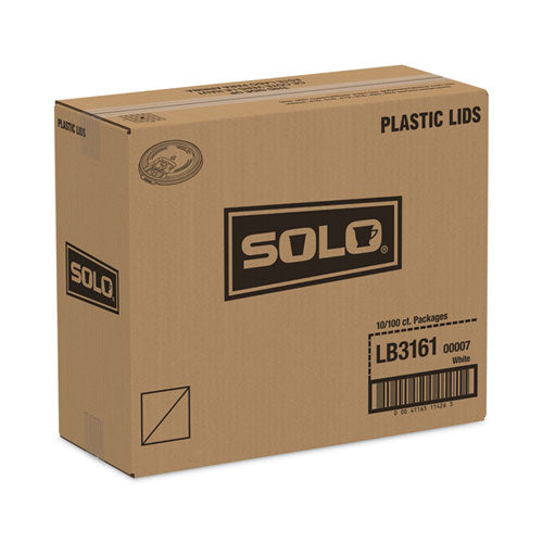 Image of SOLO® Lift Back and Lock Tab Lids for Paper Cups, Fits 10 oz to 24 oz Hot Cups, Plastic, White, 100/Sleeve, 10 Sleeves/Carton