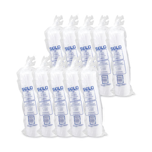 Image of SOLO® Lift Back and Lock Tab Lids for Paper Cups, Fits 10 oz to 24 oz Hot Cups, Plastic, White, 100/Sleeve, 10 Sleeves/Carton