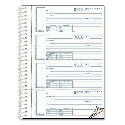 Image of Rediform® Spiralbound Unnumbered Money Receipt Book, Three-Part Carbonless, 7 x 2.75, 4 Forms/Sheet, 120 Forms Total