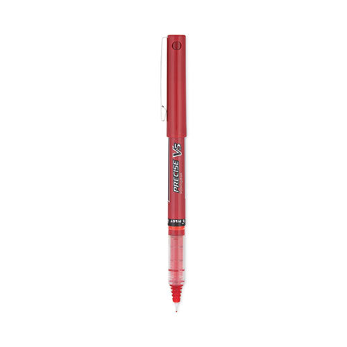 Image of Pilot® Precise V5 Rollerball Pen, Stick, Extra-Fine 0.5 mm, Red Ink, Red/Clear Barrel, Dozen