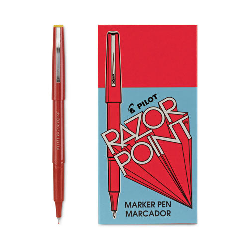 Image of Pilot® Razor Point Fine Line Porous Point Pen, Stick, Extra-Fine 0.3 Mm, Red Ink, Red Barrel, Dozen