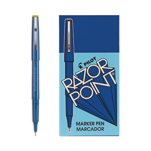 Image of Pilot® Razor Point Fine Line Porous Point Pen, Stick, Extra-Fine 0.3 Mm, Blue Ink, Blue Barrel, Dozen