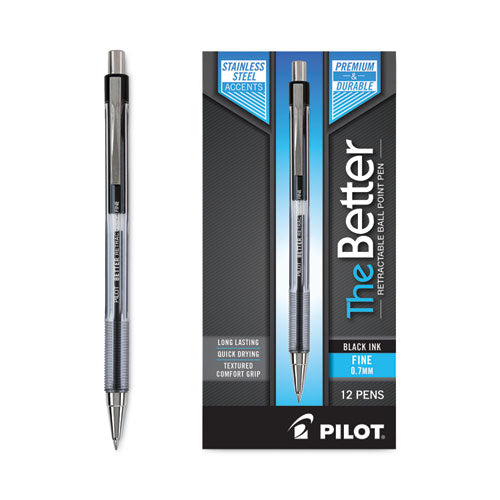 Image of Pilot® Better Ballpoint Pen, Retractable, Fine 0.7 Mm, Black Ink, Smoke Barrel, Dozen