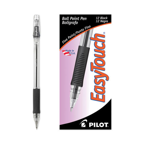 Image of Pilot® EasyTouch Ballpoint Pen, Stick, Fine 0.7 mm, Black Ink, Clear/Black Barrel, Dozen