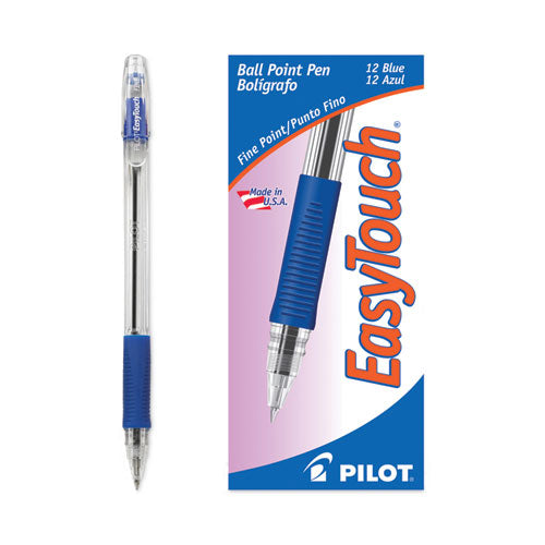 Image of Pilot® EasyTouch Ballpoint Pen, Stick, Fine 0.7 mm, Blue Ink, Clear/Blue Barrel, Dozen