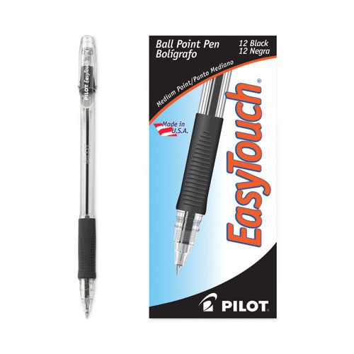 Image of Pilot® EasyTouch Ballpoint Pen, Stick, Medium 1 mm, Black Ink, Clear/Black Barrel, Dozen
