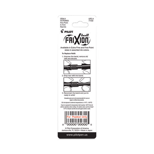 Image of Pilot® Refill For Pilot Frixion Erasable, Frixion Ball, Frixion Clicker And Frixion Lx Gel Ink Pens, Fine Tip, Red Ink, 3/pack