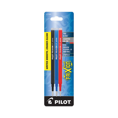 Image of Pilot® Refill For Pilot Frixion Erasable, Frixion Ball, Frixion Clicker And Frixion Lx Gel Ink Pens, Fine Tip, Assorted Ink, 3/pack