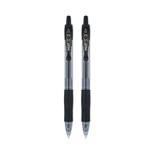 Image of Pilot® G2 Premium Gel Pen, Retractable, Fine 0.7 mm, Black Ink, Smoke/Black Barrel, 2/Pack