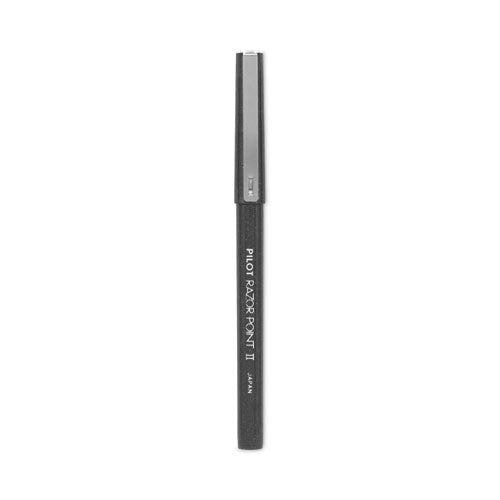 Image of Pilot® Razor Point II Super Fine Line Porous Point Pen, Stick, Super-Fine 0.2 mm, Black Ink, Black Barrel, Dozen