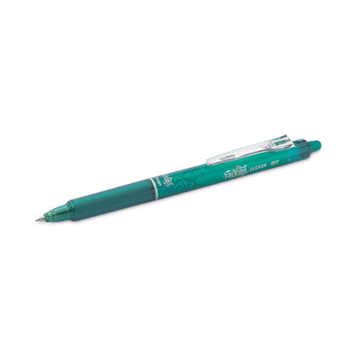 Image of Pilot® Frixion Clicker Erasable Gel Pen, Retractable, Fine 0.7 Mm, Green Ink, Green Barrel, Dozen