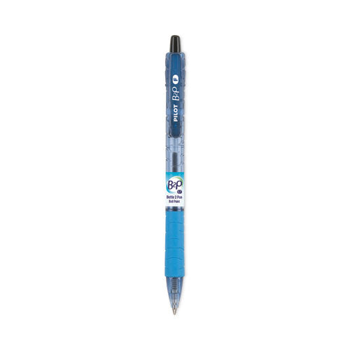 Image of Pilot® B2p Bottle-2-Pen Recycled Ballpoint Pen, Retractable, Fine 0.7 Mm, Black Ink, Translucent Blue Barrel, Dozen