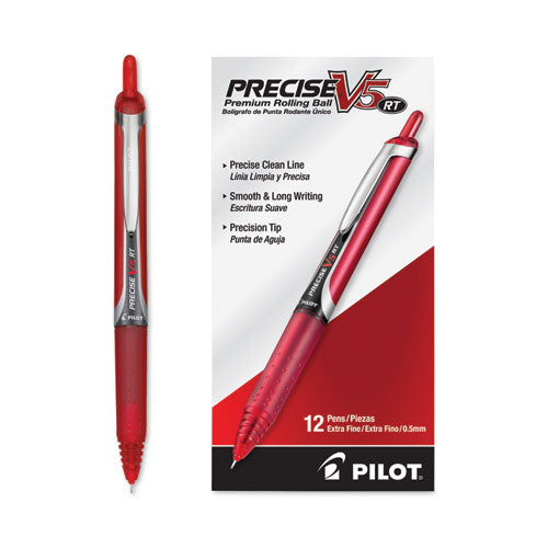 Image of Pilot® Precise V5RT Rollerball Pen, Retractable, Extra-Fine 0.5 mm, Red Ink, Red Barrel