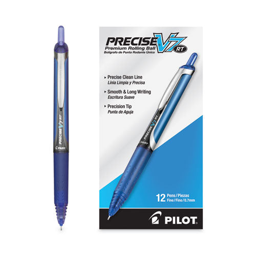 Image of Pilot® Precise V7RT Rollerball Pen, Retractable, Fine 0.7 mm, Blue Ink, Blue Barrel