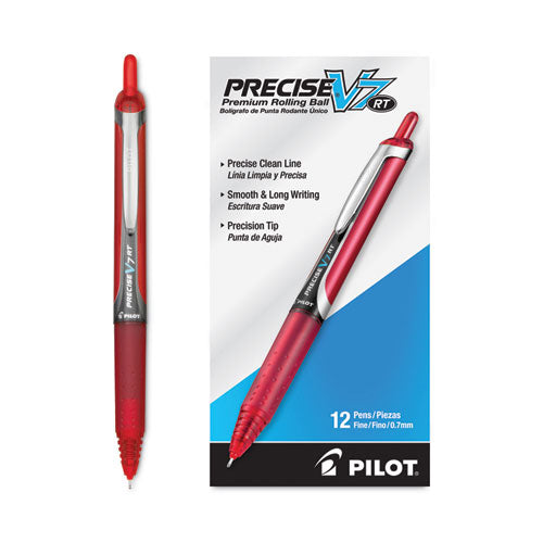Image of Pilot® Precise V7RT Rollerball Pen, Retractable, Fine 0.7 mm, Red Ink, Red Barrel