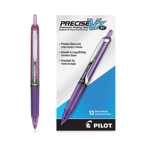 Image of Pilot® Precise V7RT Rollerball Pen, Retractable, Fine 0.7 mm, Purple Ink, Purple Barrel