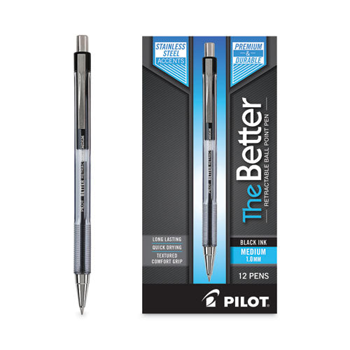 Image of Pilot® Better Ballpoint Pen, Retractable, Medium 1 Mm, Black Ink, Smoke Barrel, Dozen