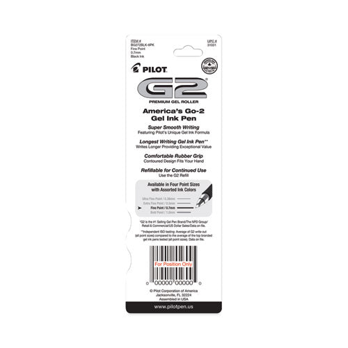 Image of Pilot® G2 Premium Gel Pen, Retractable, Fine 0.7 mm, Black Ink, Smoke/Black Barrel, 2/Pack