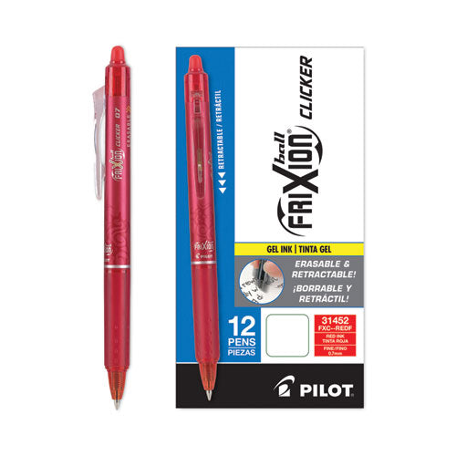 Image of Pilot® Frixion Clicker Erasable Gel Pen, Retractable, Fine 0.7 Mm, Red Ink, Red Barrel