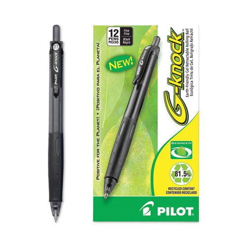 Image of Pilot® G-Knock BeGreen Gel Pen, Retractable, Fine 0.7 mm, Black Ink, Smoke/Black Barrel, Dozen