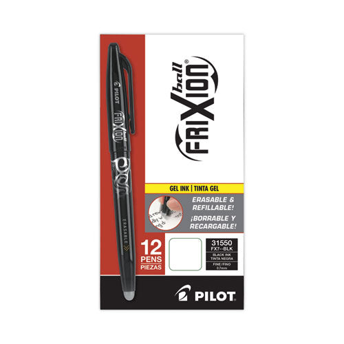 Image of Pilot® FriXion Ball Erasable Gel Pen, Stick, Fine 0.7 mm, Black Ink, Black Barrel