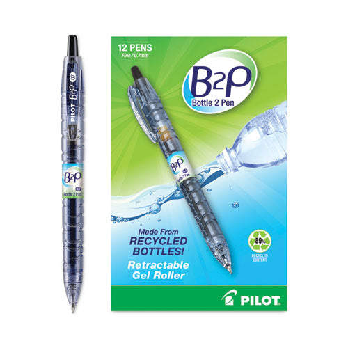 Image of Pilot® B2p Bottle-2-Pen Recycled Gel Pen, Retractable, Fine 0.7 Mm, Black Ink, Translucent Blue Barrel