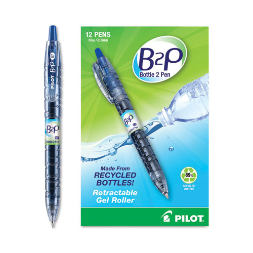 Image of Pilot® B2p Bottle-2-Pen Recycled Gel Pen, Retractable, Fine 0.7 Mm, Blue Ink, Translucent Blue Barrel