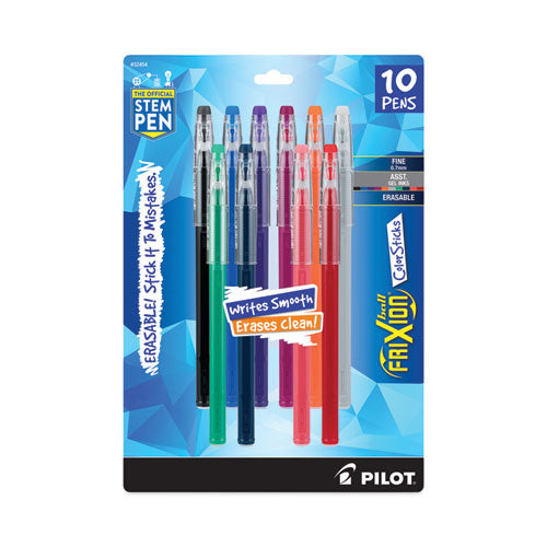 Image of Pilot® FriXion ColorSticks Erasable Gel Pen, Stick, Fine 0.7 mm, Assorted Ink and Barrel Colors, 10/Pack