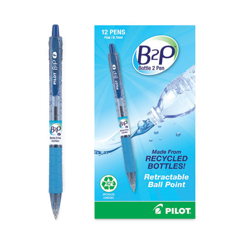 Image of Pilot® B2p Bottle-2-Pen Recycled Ballpoint Pen, Retractable, Fine 0.7 Mm, Blue Ink, Translucent Blue Barrel, Dozen
